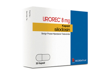 Urorec 8 mg 30 kapsül silodosin içeren prostat ilacının ambalaj kutusu