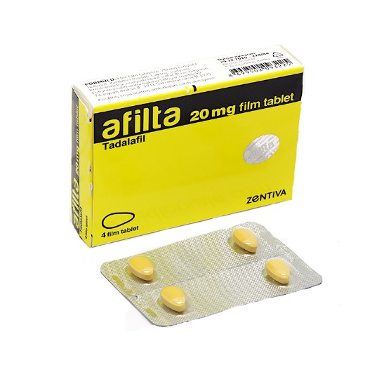 Afilta 20 mg 4 tabletlik ilaç kutusunun ön yüzü