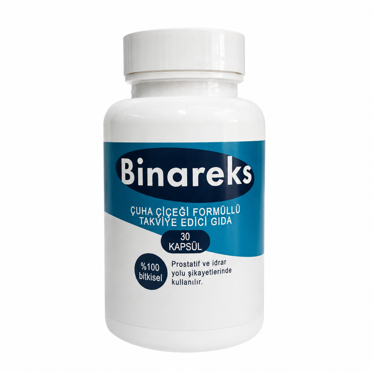 Binareks prostat sağlığı için 30 tabletlik gıda takviyesi kutusunun ön yüzden görünümü