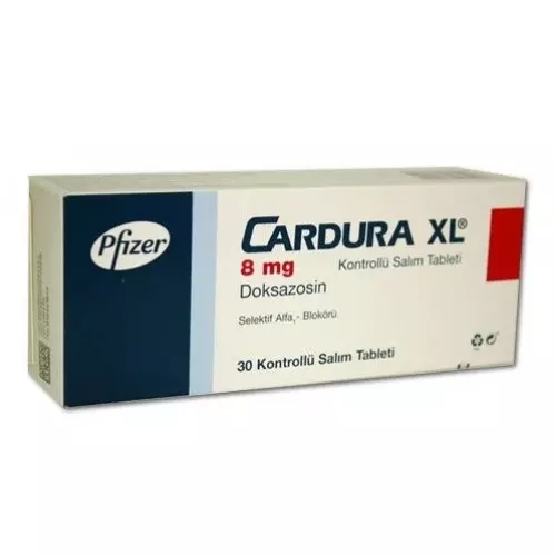 Cardura XL 8 mg 30 uzatılmış salımlı tablet içeren ilaç kutusunun ön yüzü