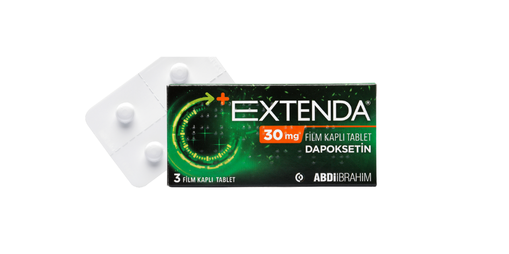 Extenda 30 mg 30 tabletlik ilaç kutusunun ön yüzü, dapoksetin içerikli reçeteli ürün ambalajı
