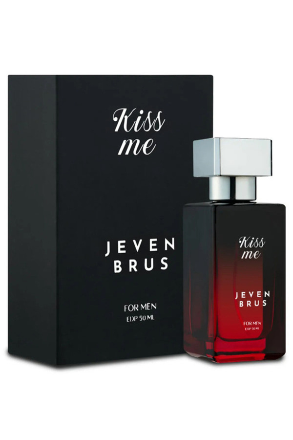 Jeven Brus Kiss Me kadın parfümü şişesi ve ambalaj kutusu