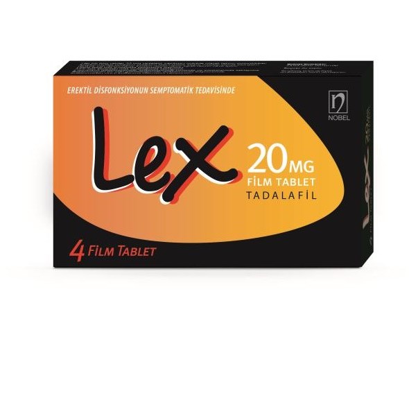 Lex 20 mg 4 tabletlik ilaç kutusunun ön yüzden görünümü