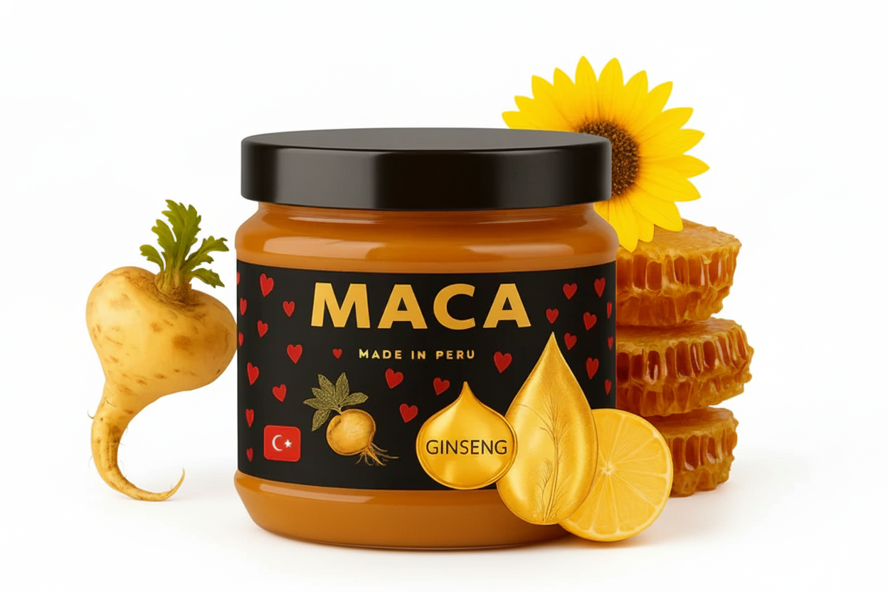 Maca Otu Macunu 400 gr bitkisel takviye macun ambalajı ön yüzden görünümü