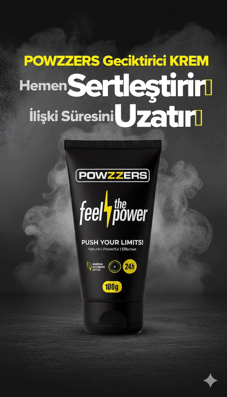 Powzzers Krem tüpü ve ambalajı, geciktirici ve sertleştirici olarak tanıtılan topikal erkek bakım kremi