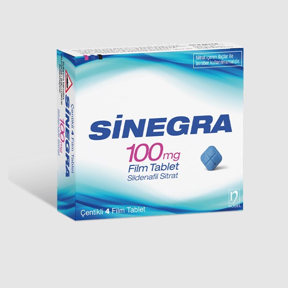 Sinegra 100 mg 4 film tablet ilaç kutusunun ön yüzden görünümü