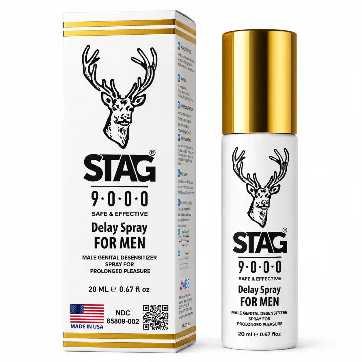 Stag 9000 geciktirici sprey şişesi ve ambalajı, beyaz arka plan üzerinde ürün görseli