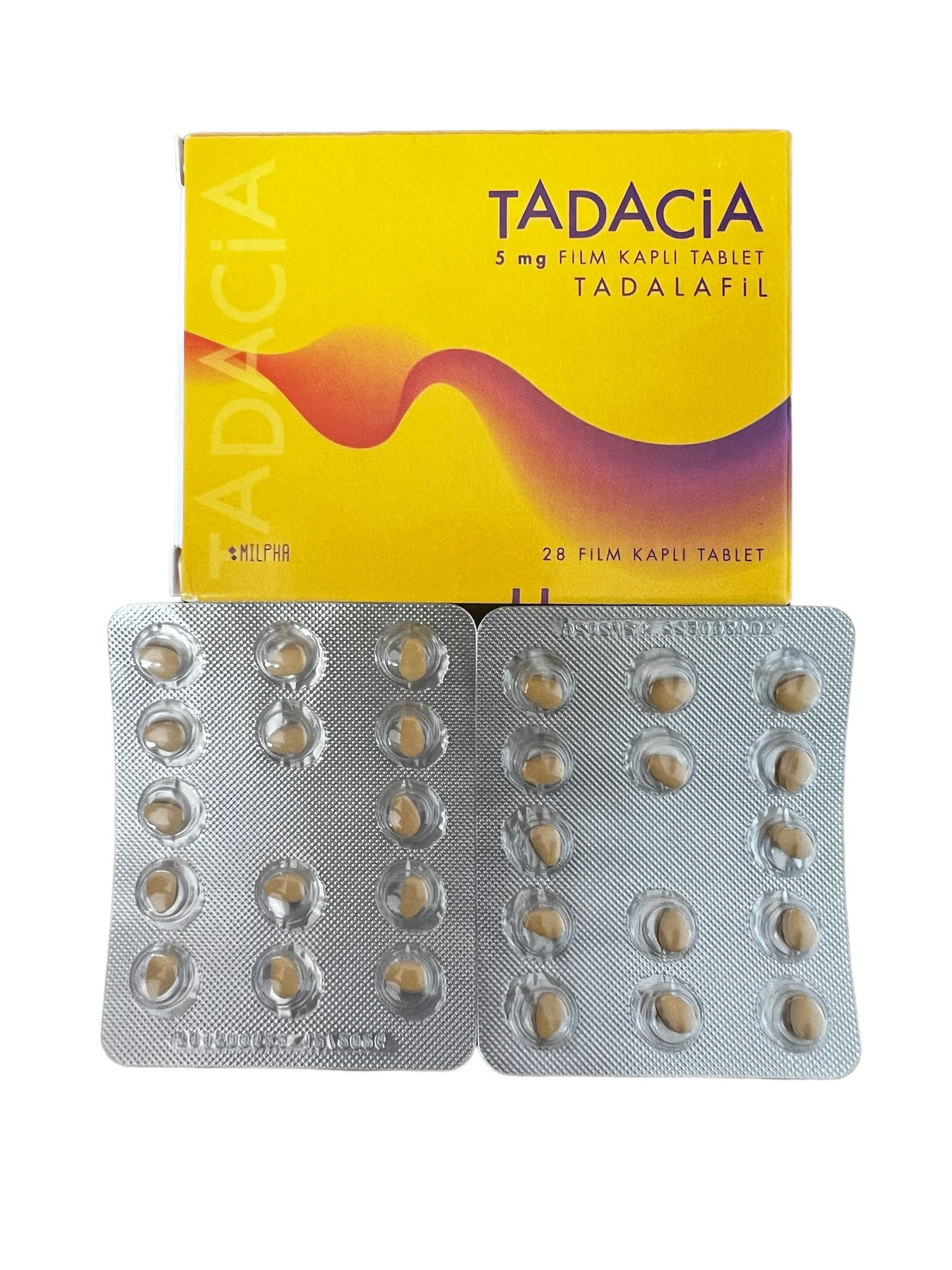 Tadacia 5 mg 28 tabletlik ilaç kutusu ve blister paket görseli