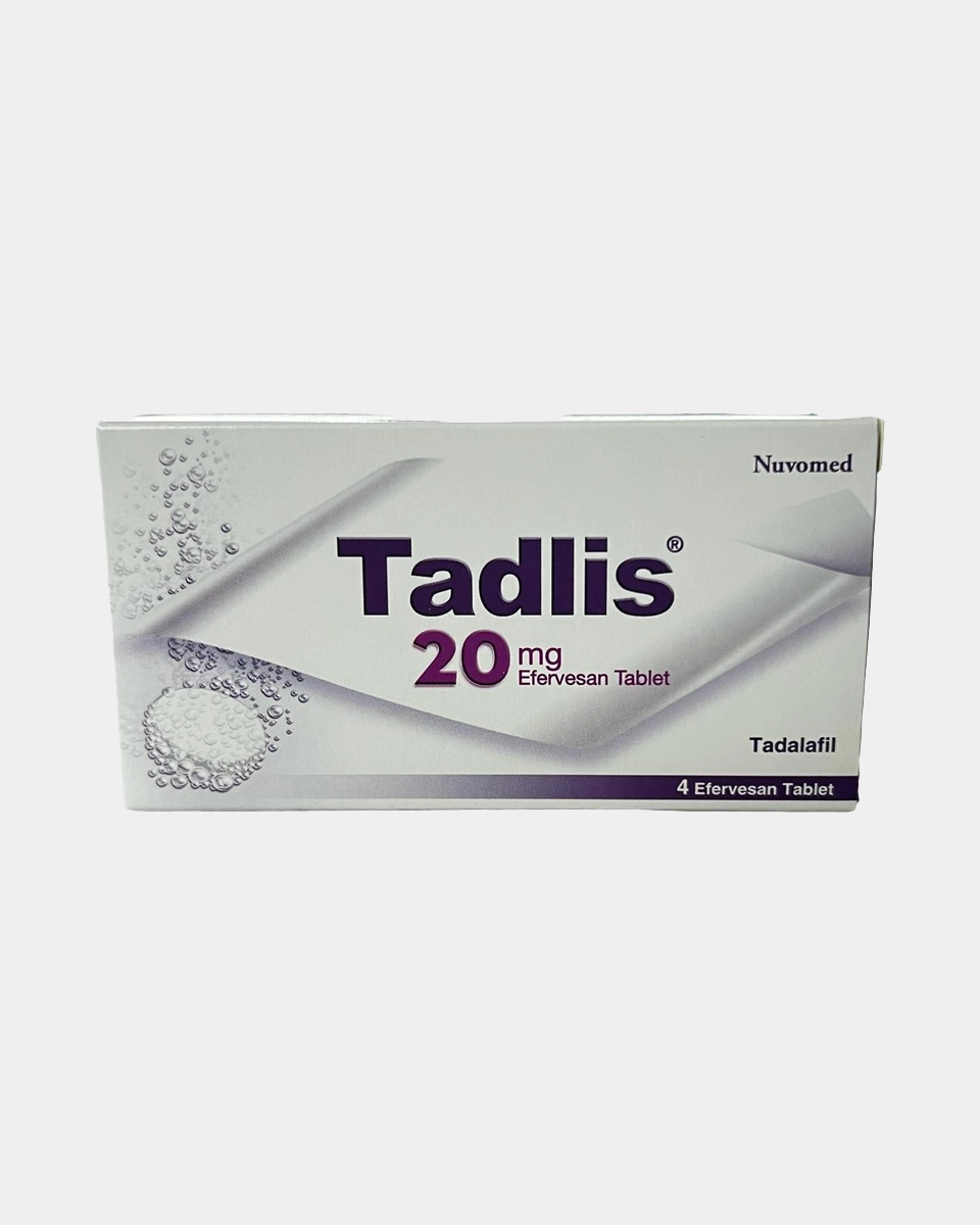 Tadlis 20 mg 4 tabletlik sertleştirici hap kutusu ve blister paket görseli