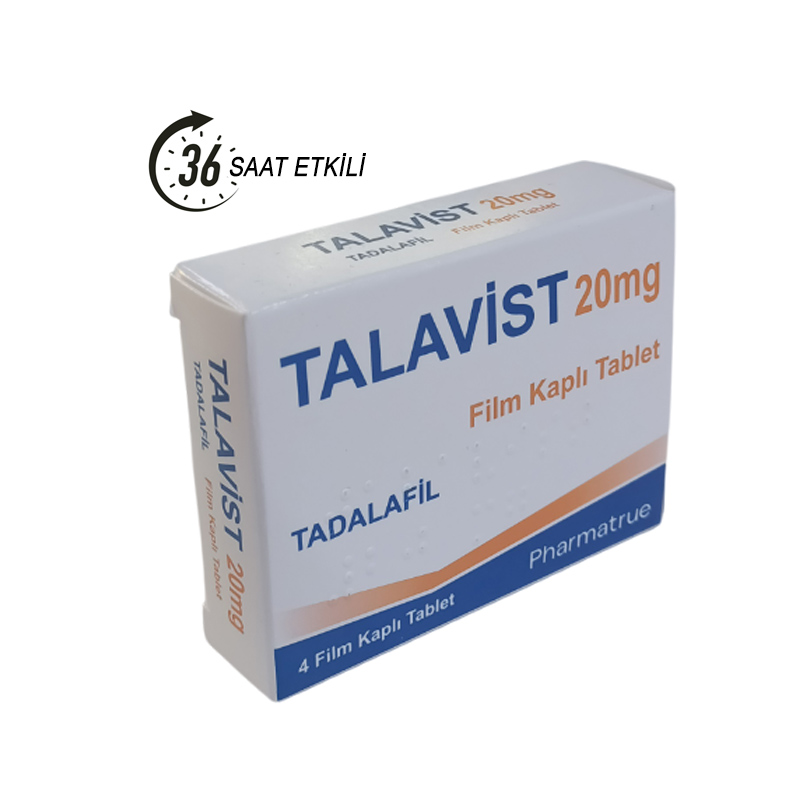 Talavist 20 mg 4 tabletlik ilaç kutusunun ön yüzü, ürün adı ve tablet miktarı görünüyor