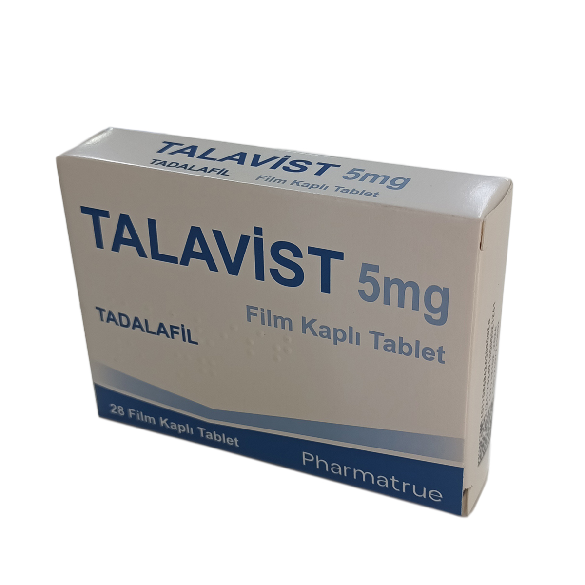 Talavist 5 mg 28 film kaplı tablet içeren blister paketli ilaç kutusunun ön görünümü