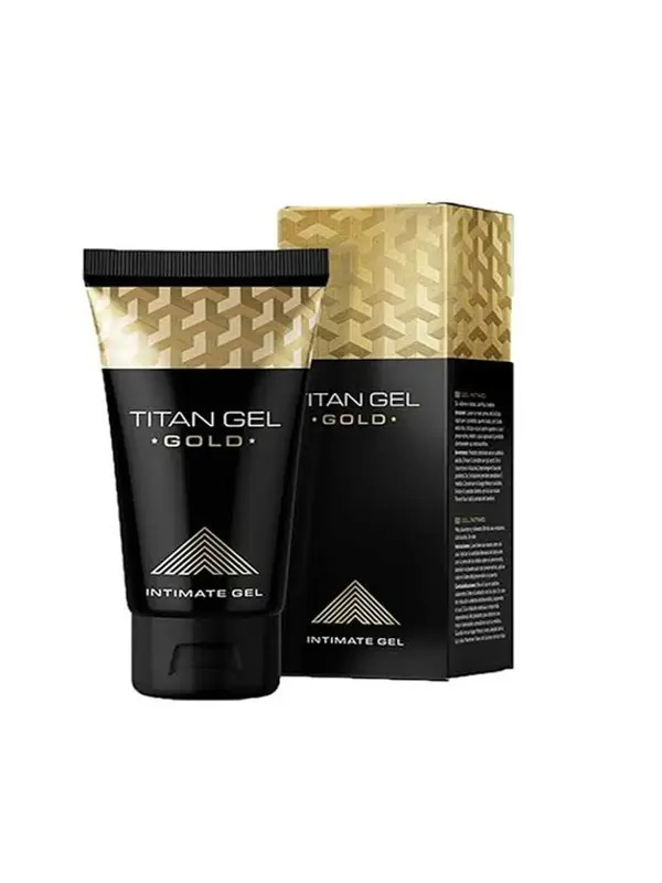 Titan Jel Gold 50 ml krem, mat siyah tüp ve ürün kutusu birlikte görünüyor
