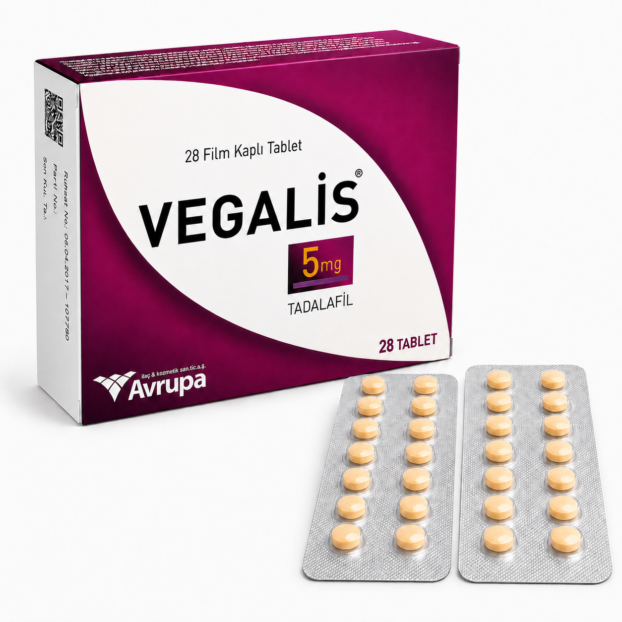 Vegalis 5 mg 28 tabletlik ilaç kutusunun ön yüzü