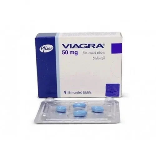 Viagra 50 mg 4 tabletlik ilaç kutusu ve yanında blister ambalaj