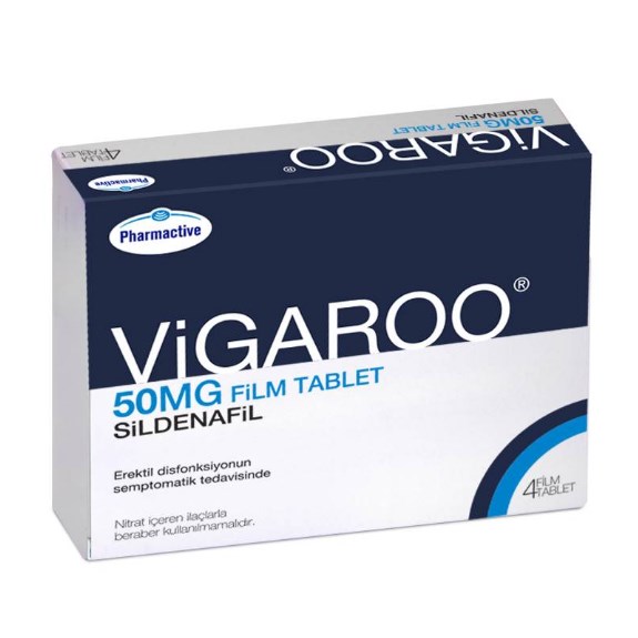 Vigaroo 50 mg 4 film tablet ilaç kutusunun ön yüzünü gösteren ürün görseli