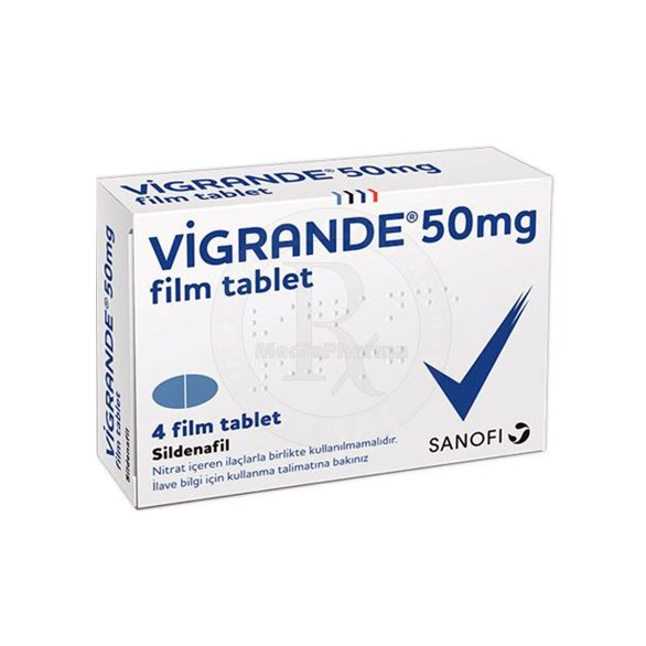 Vigrande 50 mg 4 tabletlik ilaç kutusunun ön yüzü