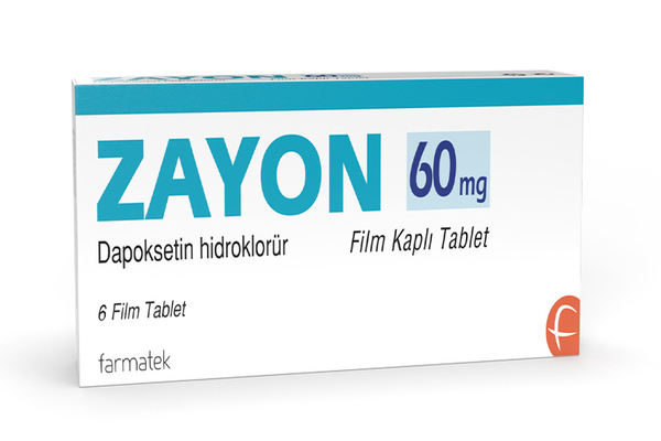 Zayon 60 mg 30 tablet dapoksetin içerikli ilaç kutusunun ön yüzü